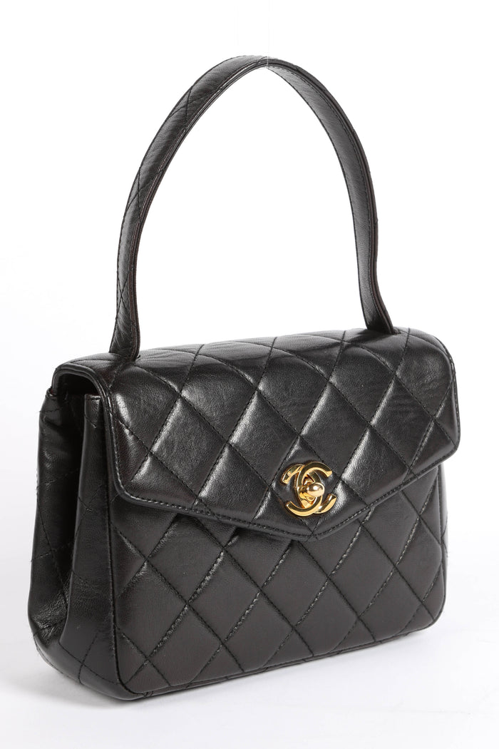 90s Chanel Black Lambskin Envelope Top Handle Bag