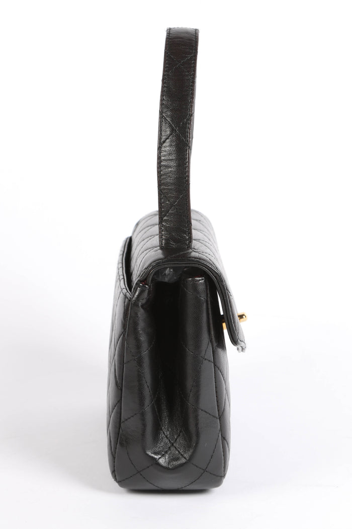90s Chanel Black Lambskin Envelope Top Handle Bag