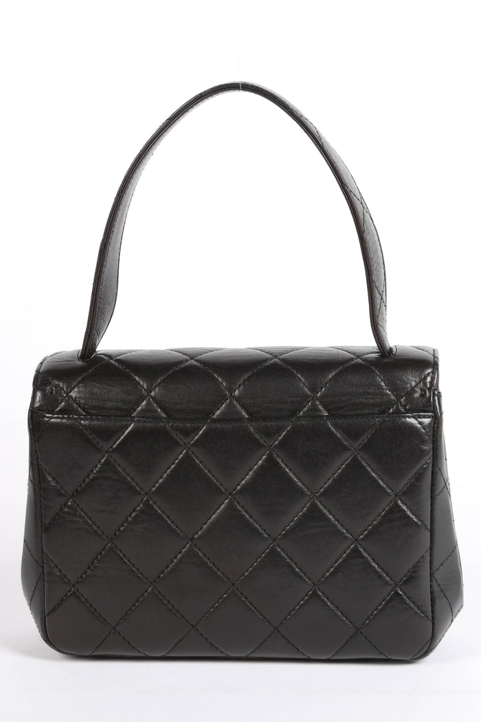 90s Chanel Black Lambskin Envelope Top Handle Bag