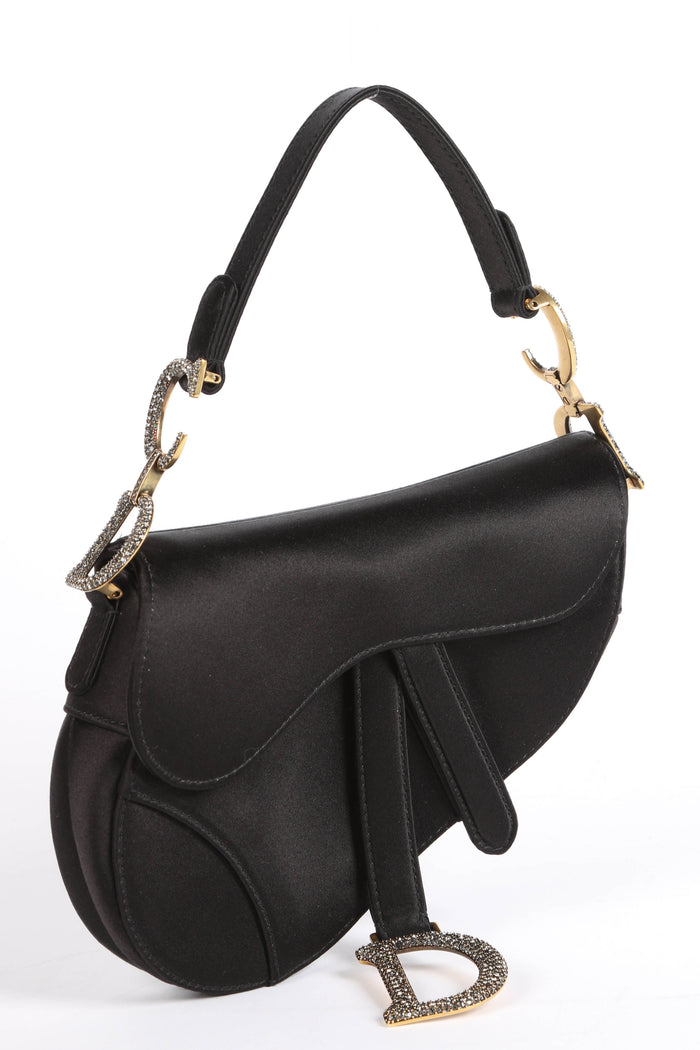 RARE Christian Dior Black Satin Embellished  Mini Saddle Bag