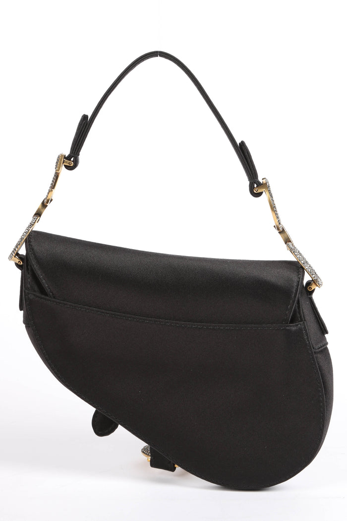 RARE Christian Dior Black Satin Embellished  Mini Saddle Bag