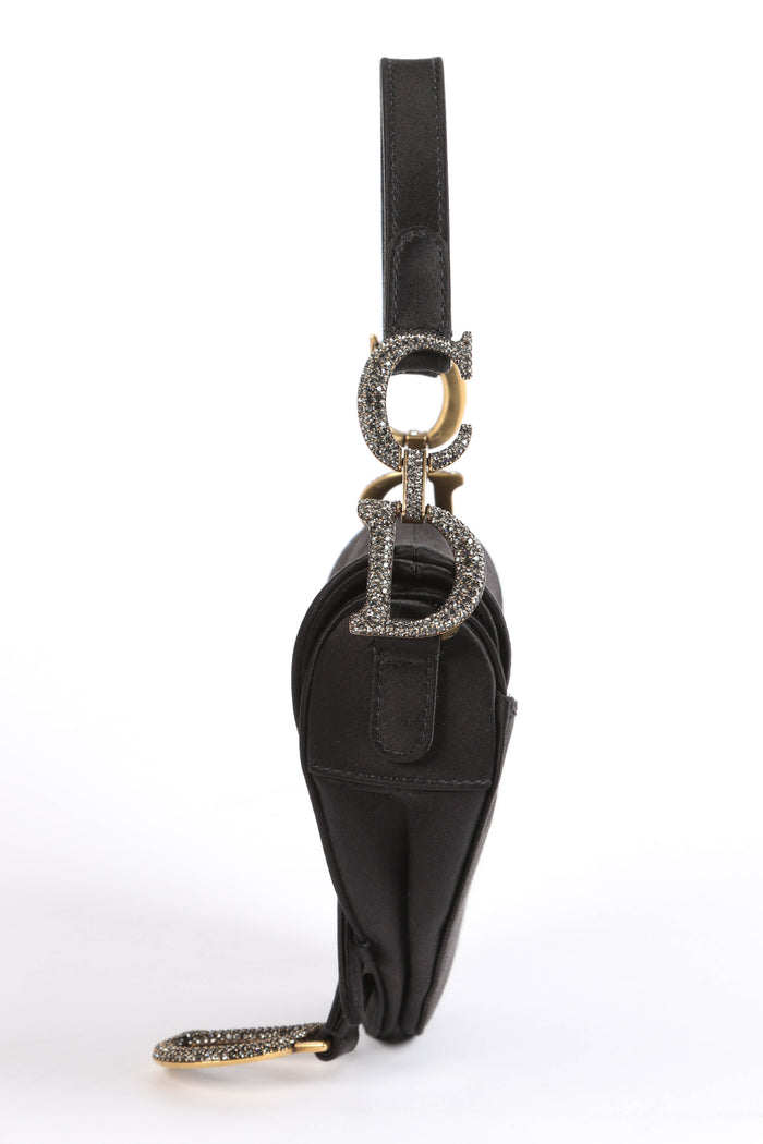 RARE Christian Dior Black Satin Embellished  Mini Saddle Bag