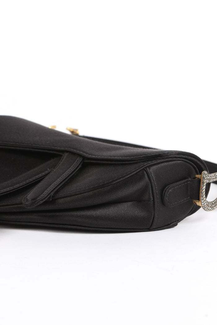 RARE Christian Dior Black Satin Embellished  Mini Saddle Bag