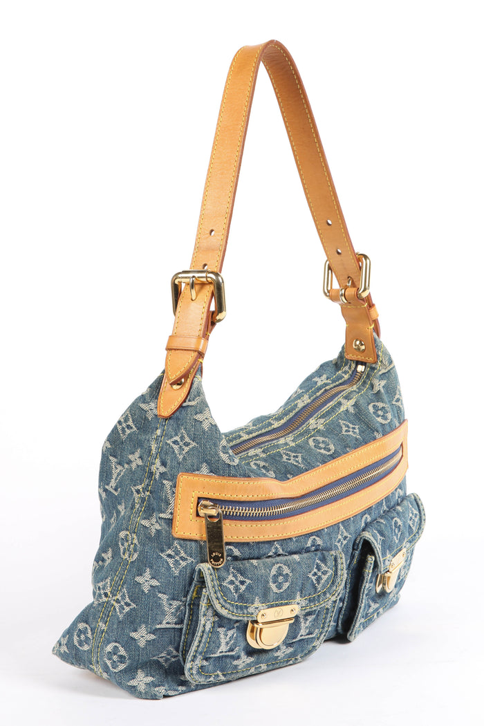 2000s Louis Vuitton Blue Denim Baggy PM Monogram Shoulder Bag