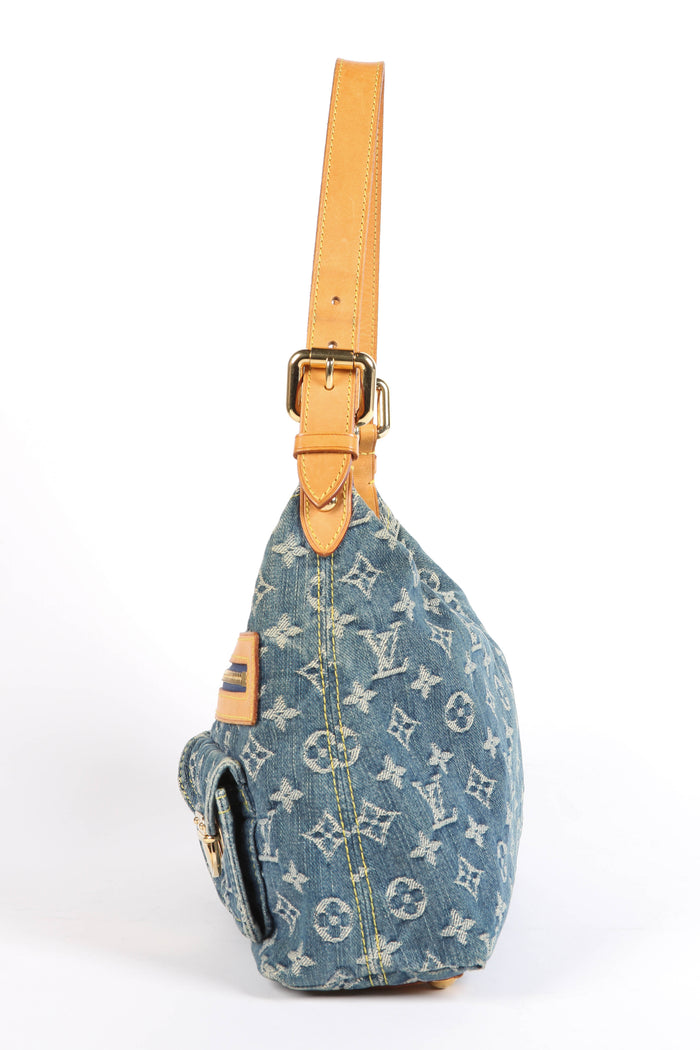 2000s Louis Vuitton Blue Denim Baggy PM Monogram Shoulder Bag