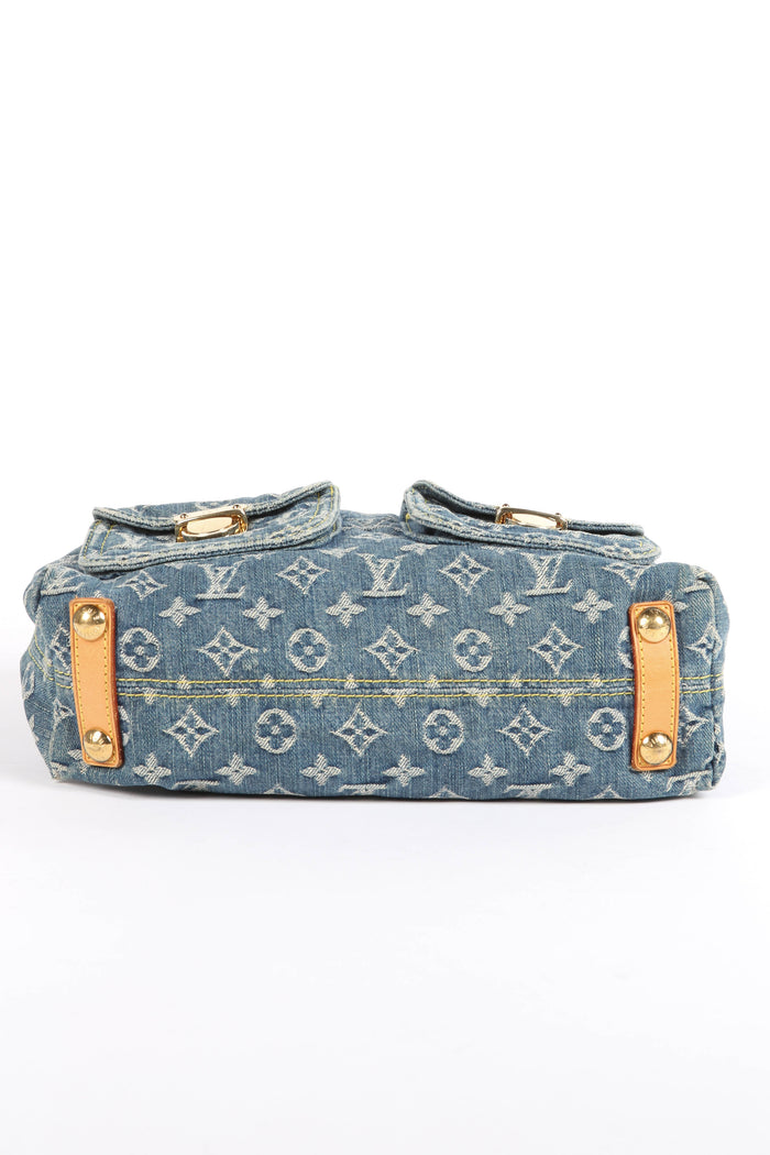 2000s Louis Vuitton Blue Denim Baggy PM Monogram Shoulder Bag