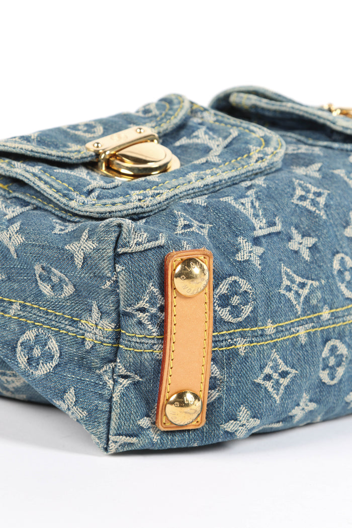 2000s Louis Vuitton Blue Denim Baggy PM Monogram Shoulder Bag