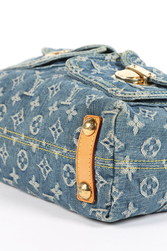 2000s Louis Vuitton Blue Denim Baggy PM Monogram Shoulder Bag