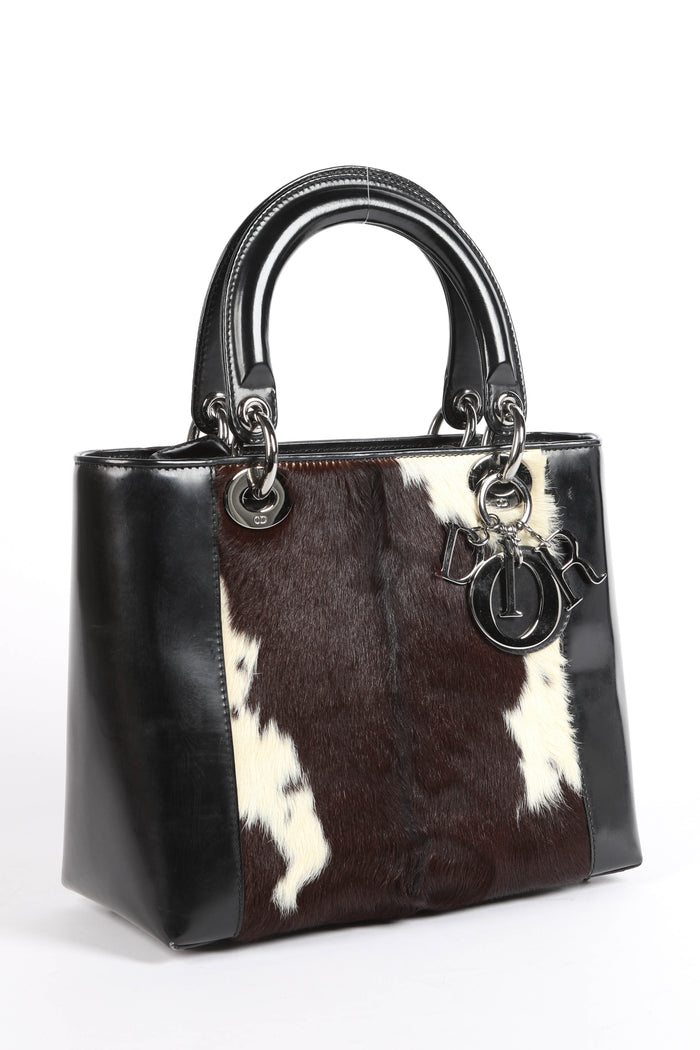 2000s Christian Dior Cow Print Ponyhair Medium Lady Dior