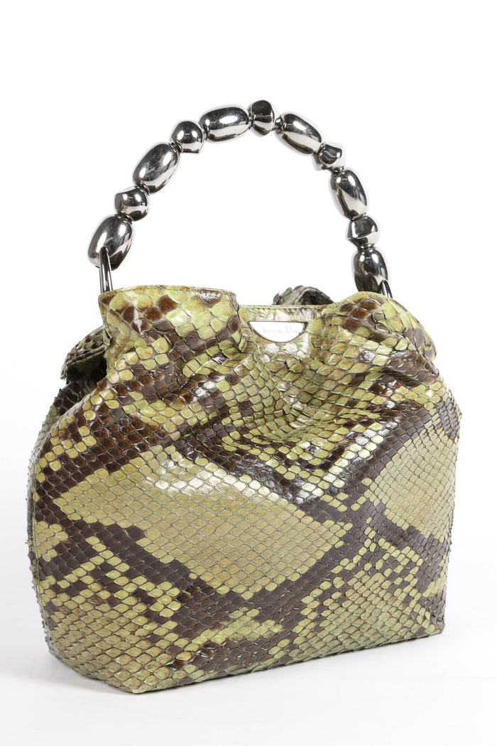 Vintage Christian Dior Green Python Maris Beaded Top Handle Bag