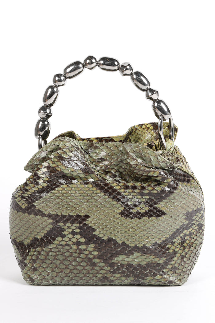 Vintage Christian Dior Green Python Maris Beaded Top Handle Bag