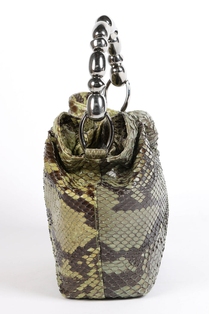 Vintage Christian Dior Green Python Maris Beaded Top Handle Bag