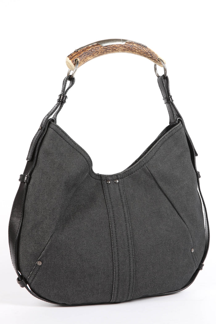 Vintage Yves Saint Laurent Grey Denim Mombasa Shoulder Bag
