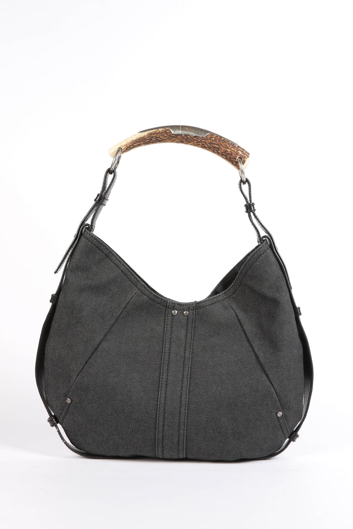 Vintage Yves Saint Laurent Grey Denim Mombasa Shoulder Bag