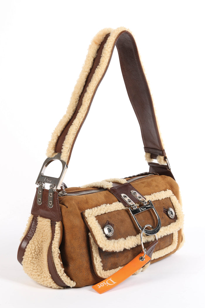 2000s Christian Dior Shearling Flight Collection Shoulder Bag