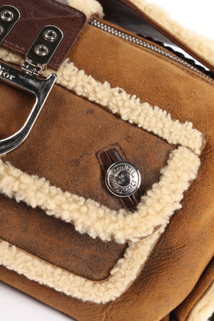 2000s Christian Dior Shearling Flight Collection Shoulder Bag