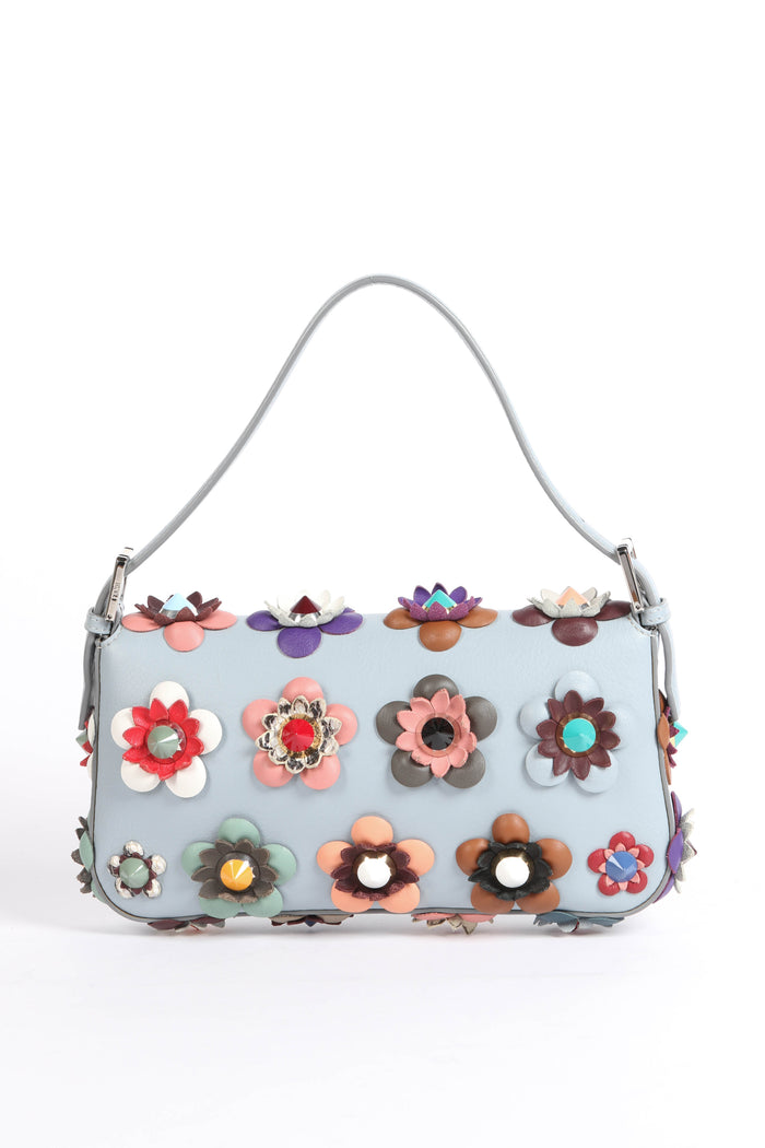 2023 Fendi Blue Flowerland Baguette Shoulder Bag