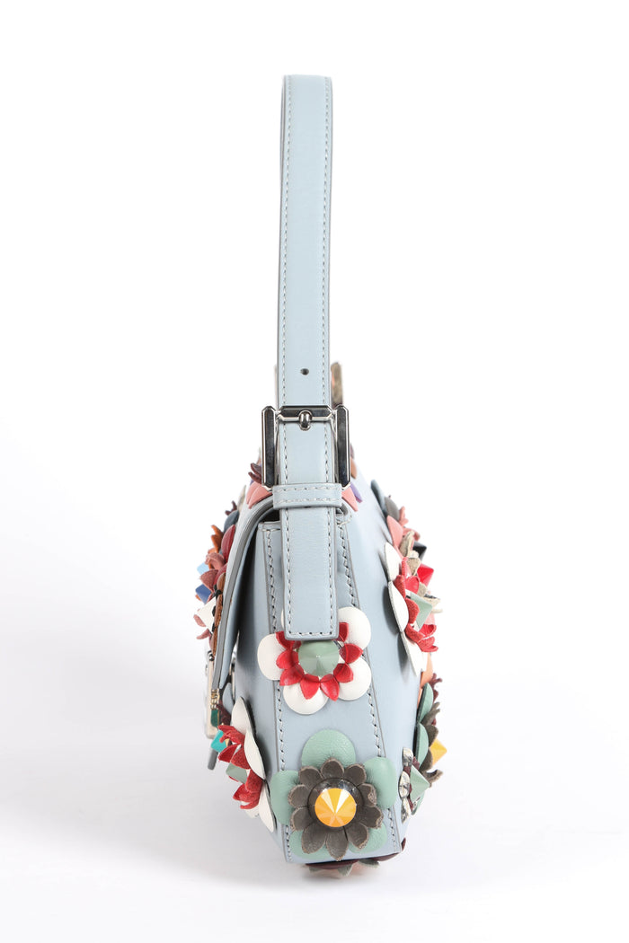 2023 Fendi Blue Flowerland Baguette Shoulder Bag