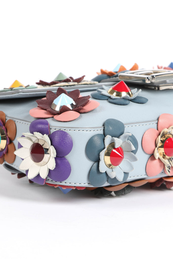 2023 Fendi Blue Flowerland Baguette Shoulder Bag
