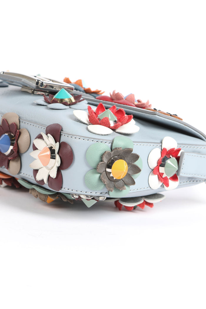 2023 Fendi Blue Flowerland Baguette Shoulder Bag
