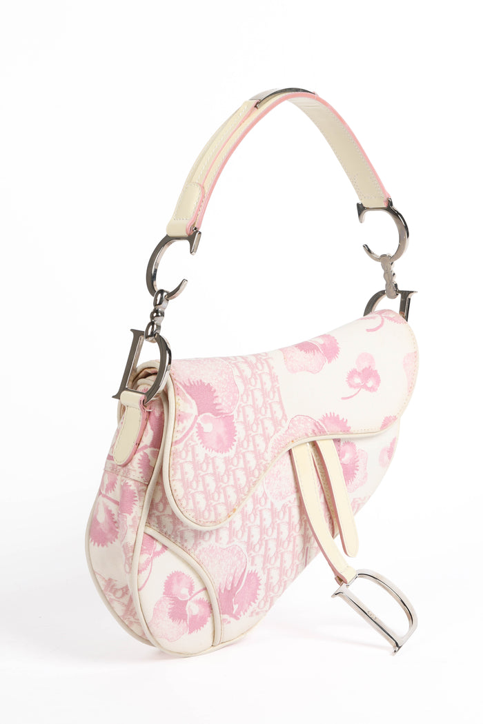 RARE 2000s Christian Dior Galliano Pink Cherry Blossom Saddle Bag