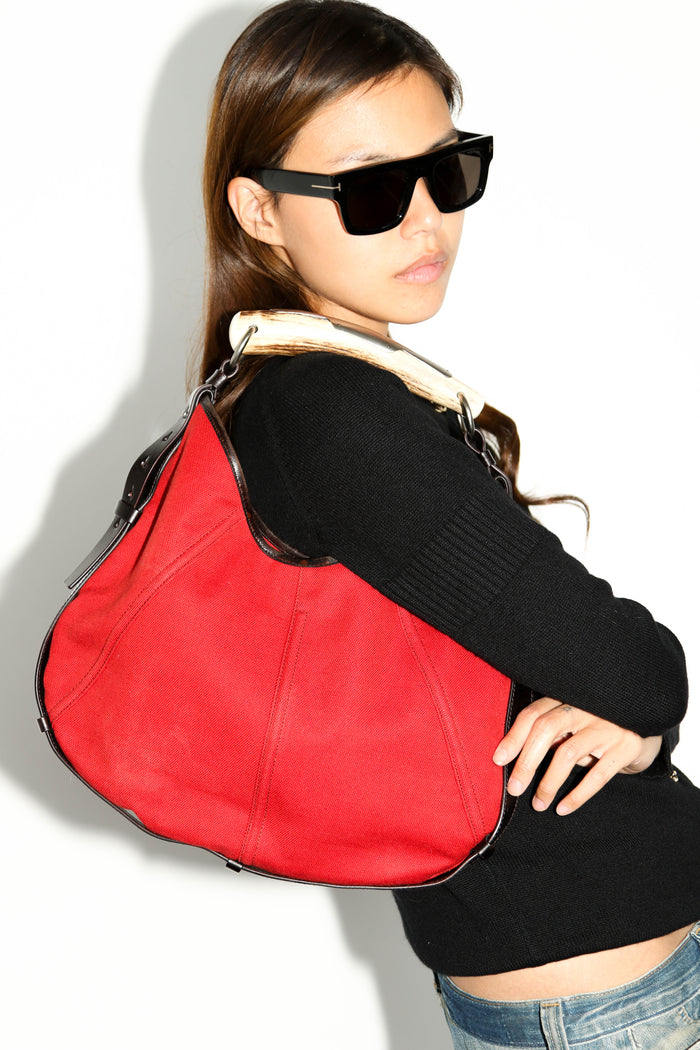 Vintage Yves Saint Laurent Red Canvas Mombasa Shoulder Bag