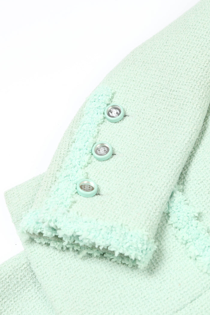90s Chanel Mint Green Tweed Blazer and Midi Dress Set FR 38 (UK 10)