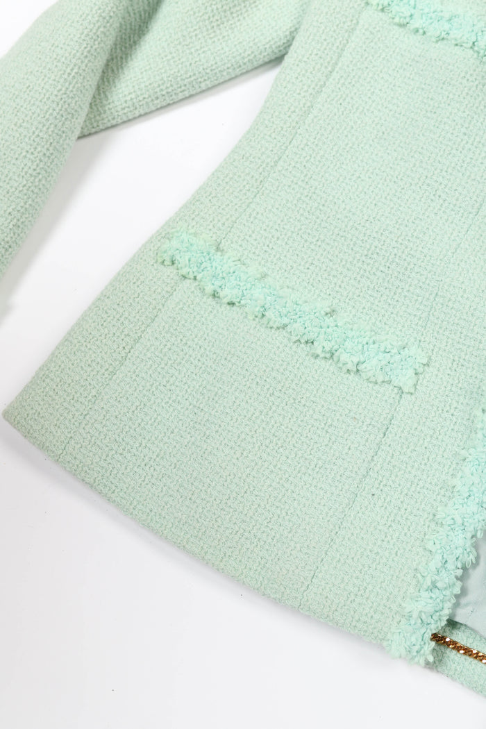 90s Chanel Mint Green Tweed Blazer and Midi Dress Set FR 38 (UK 10)