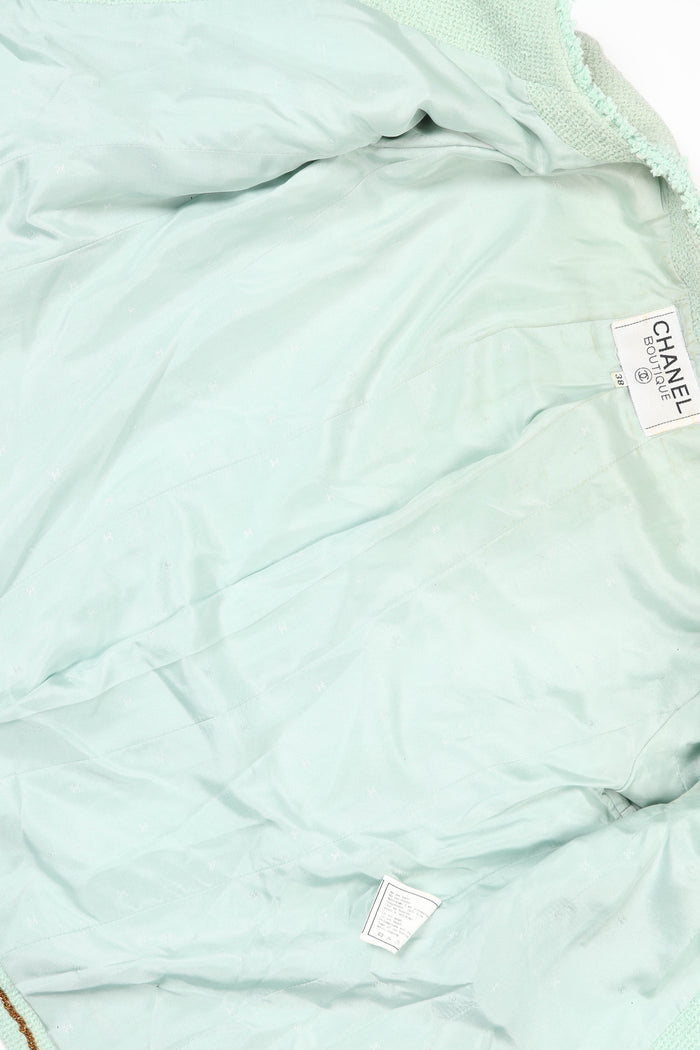 90s Chanel Mint Green Tweed Blazer and Midi Dress Set FR 38 (UK 10)
