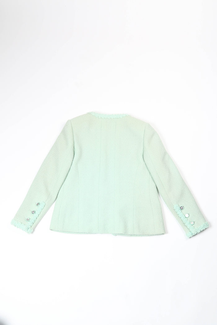 90s Chanel Mint Green Tweed Blazer and Midi Dress Set FR 38 (UK 10)