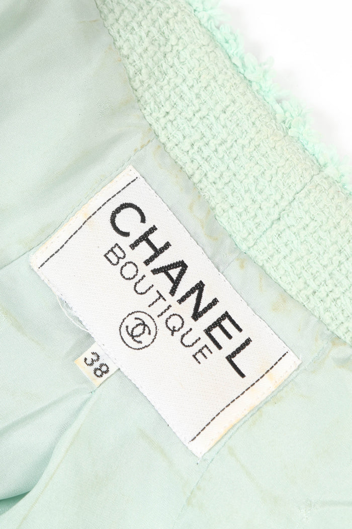 90s Chanel Mint Green Tweed Blazer and Midi Dress Set FR 38 (UK 10)