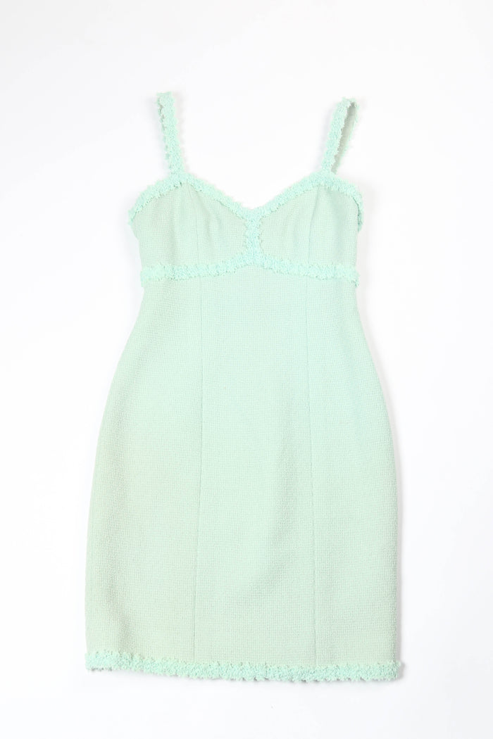 90s Chanel Mint Green Tweed Blazer and Midi Dress Set FR 38 (UK 10)