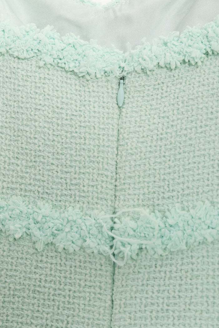 90s Chanel Mint Green Tweed Blazer and Midi Dress Set FR 38 (UK 10)