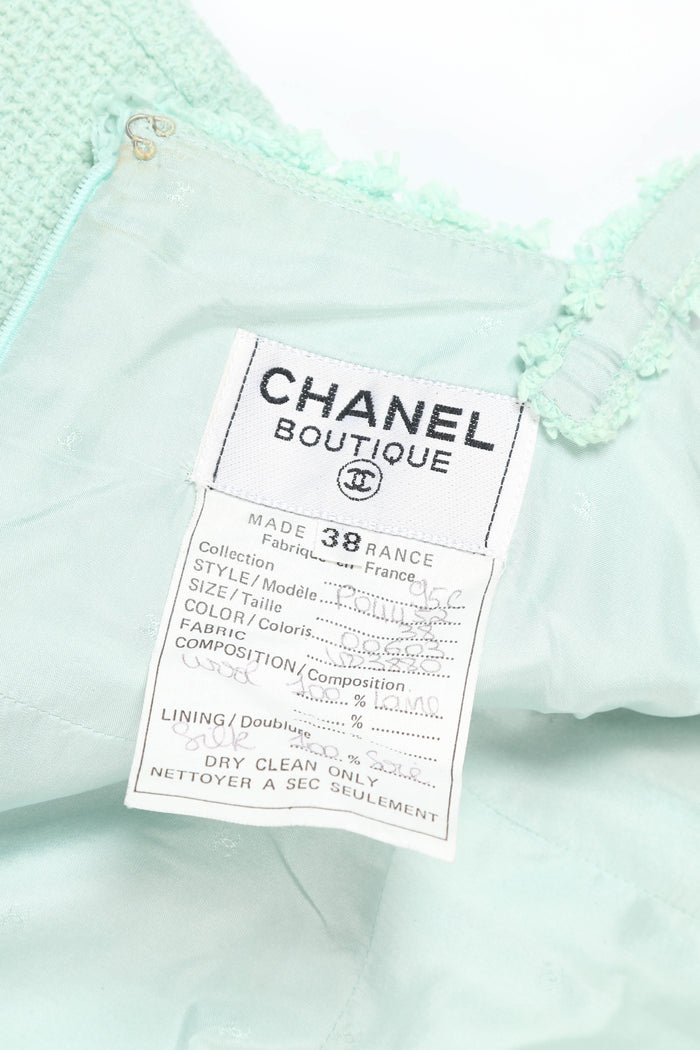 90s Chanel Mint Green Tweed Blazer and Midi Dress Set FR 38 (UK 10)