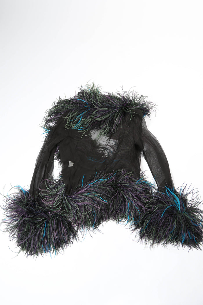 RARE 1996 Gucci Tom Ford Black Ostrich Feather Jacket (UK 8)
