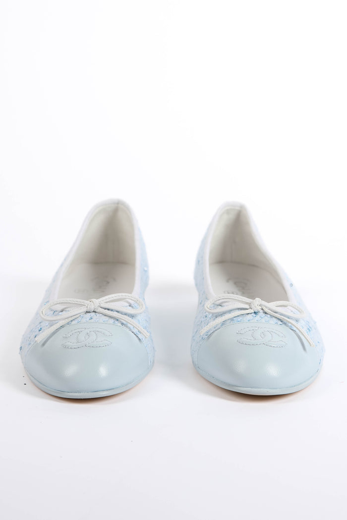 Chanel Blue Metallic Tweed Ballet Flats (EU 37.5C)