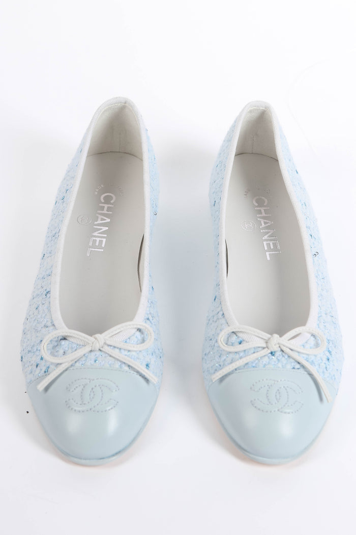 Chanel Blue Metallic Tweed Ballet Flats (EU 37.5C)