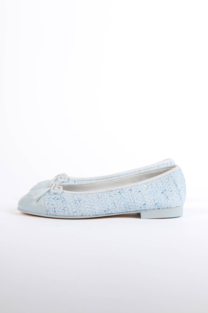 Chanel Blue Metallic Tweed Ballet Flats (EU 37.5C)