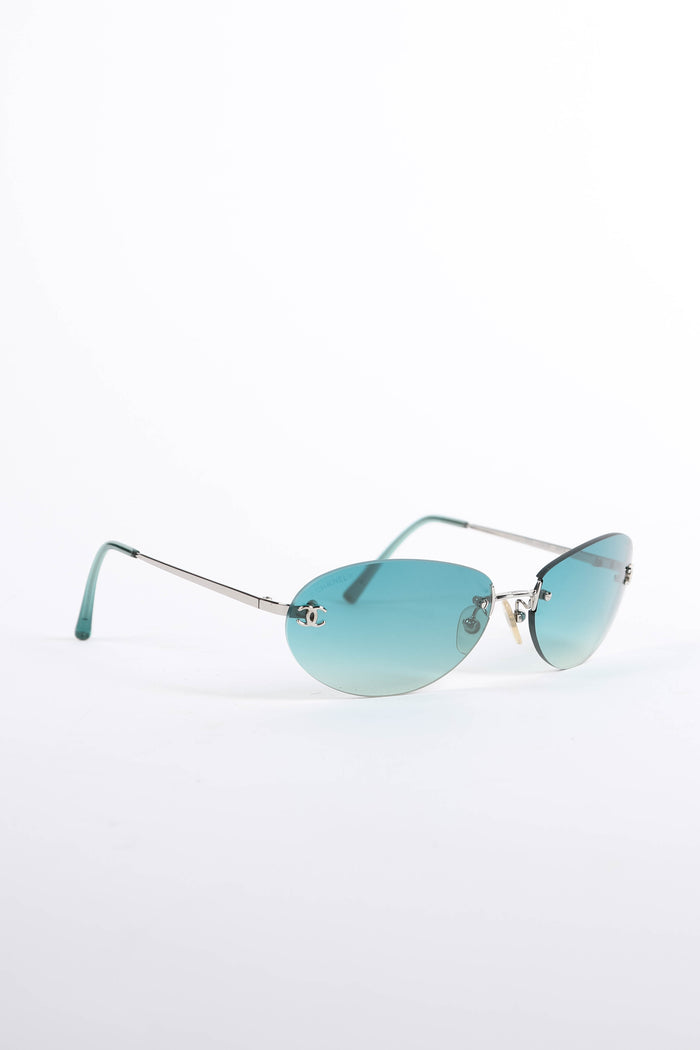2000s Chanel Blue Oval CC Sunglasses