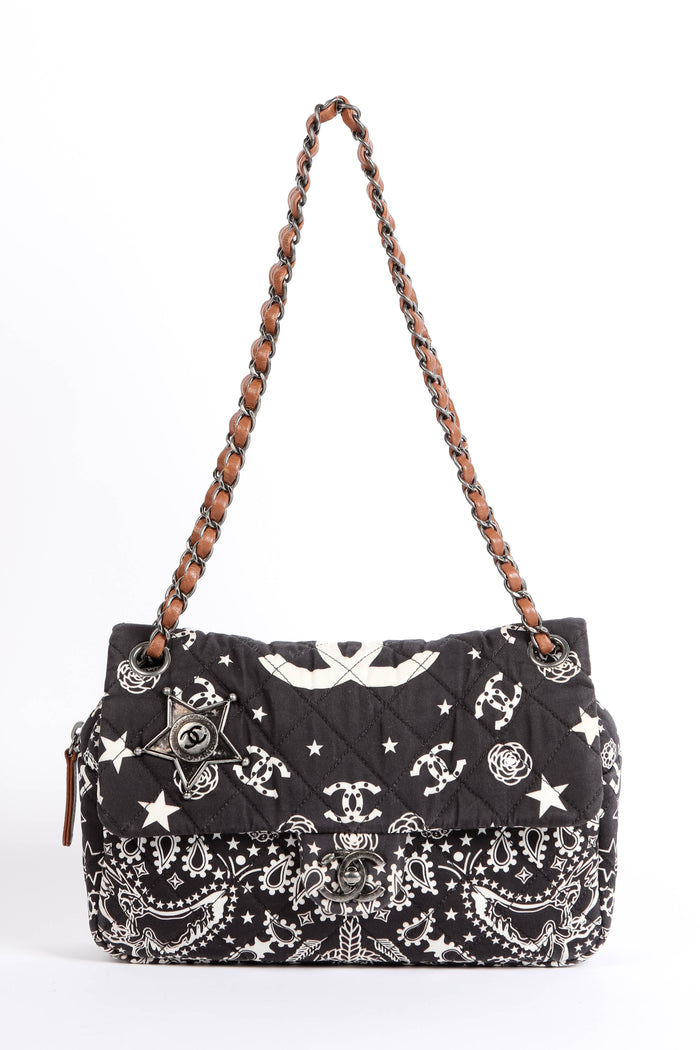 2010s Chanel Black Bandana Paris-Texas Medium Single Flap Shoulder Bag