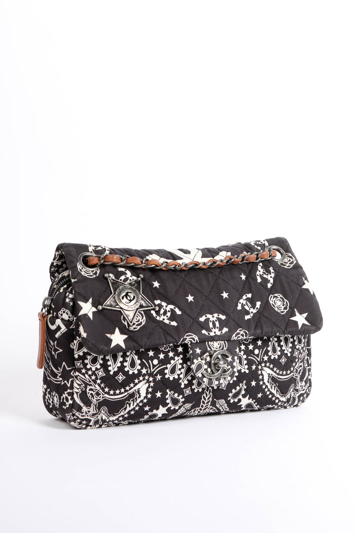 2010s Chanel Black Bandana Paris-Texas Medium Single Flap Shoulder Bag