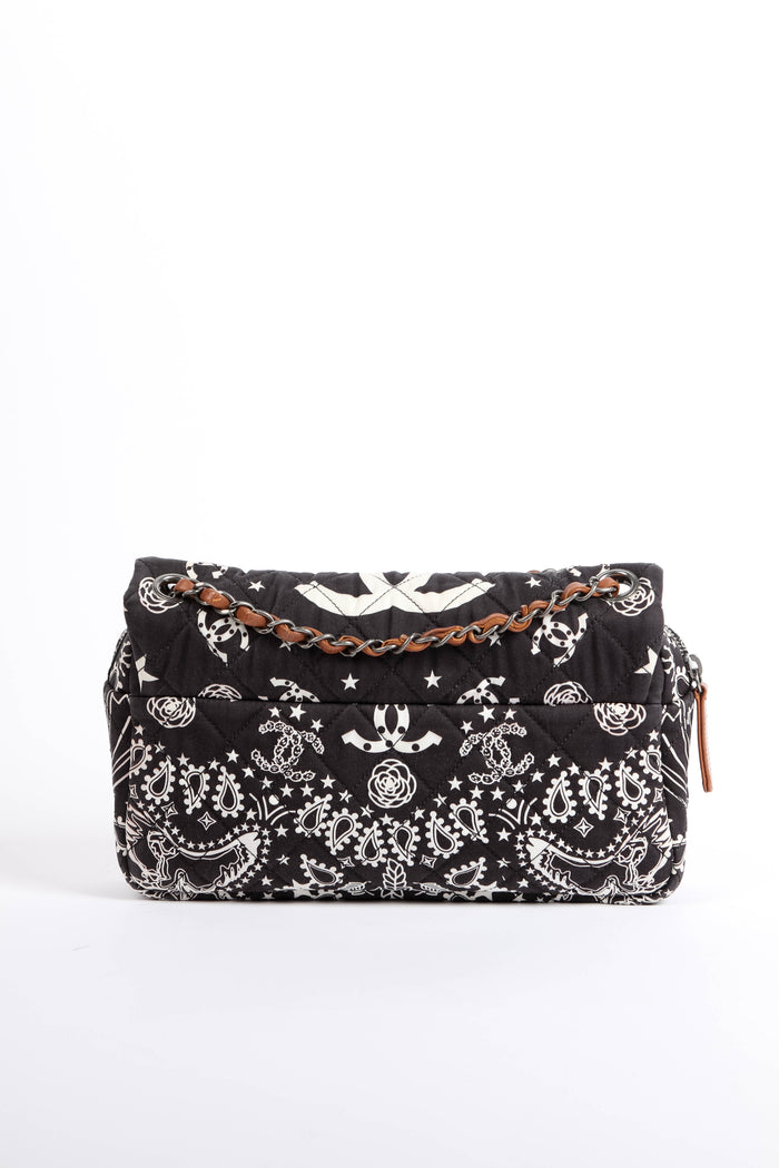 2010s Chanel Black Bandana Paris-Texas Medium Single Flap Shoulder Bag