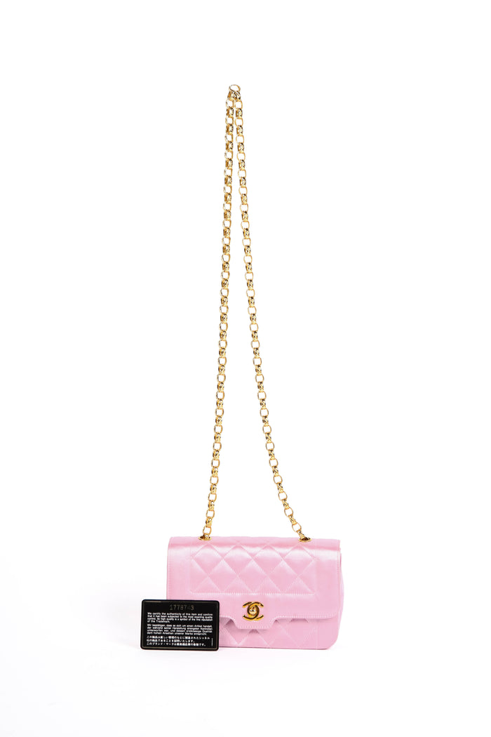 RARE 90s Chanel Baby Pink Silk Mini Single Flap Shoulder Bag