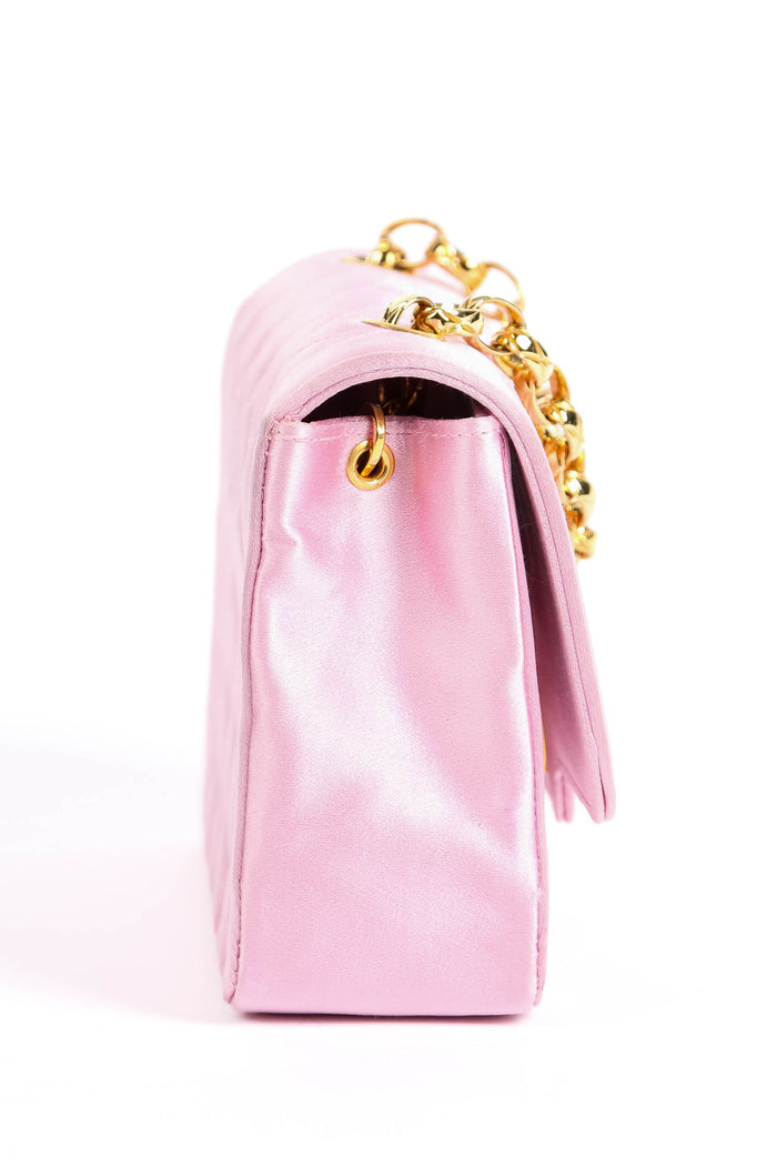 RARE 90s Chanel Baby Pink Silk Mini Single Flap Shoulder Bag