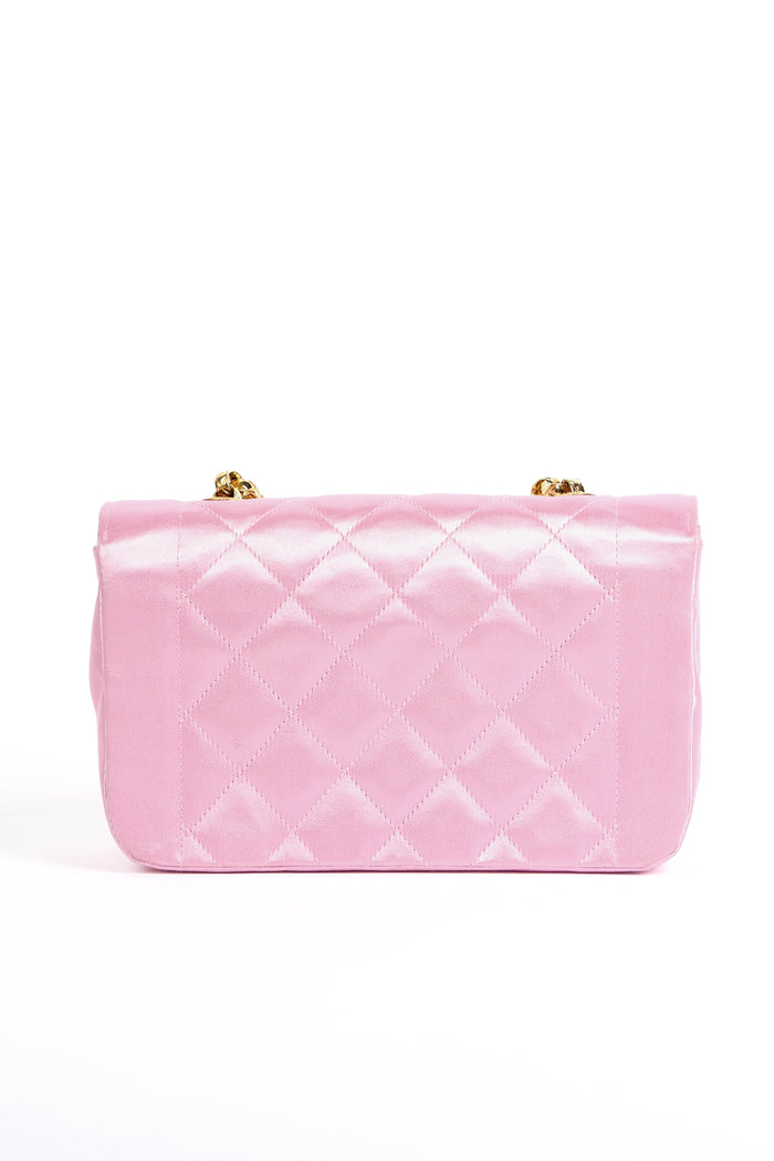 RARE 90s Chanel Baby Pink Silk Mini Single Flap Shoulder Bag