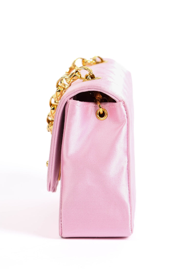 RARE 90s Chanel Baby Pink Silk Mini Single Flap Shoulder Bag
