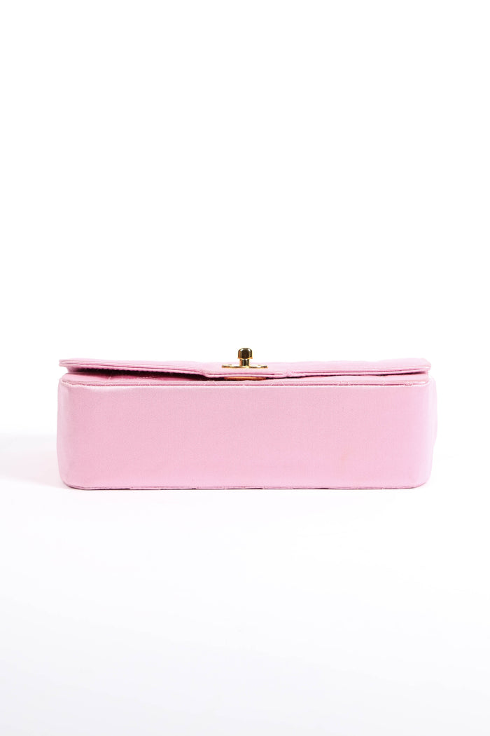 RARE 90s Chanel Baby Pink Silk Mini Single Flap Shoulder Bag