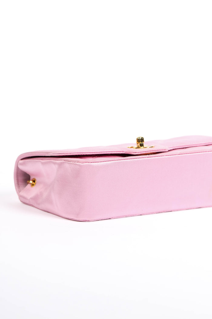 RARE 90s Chanel Baby Pink Silk Mini Single Flap Shoulder Bag