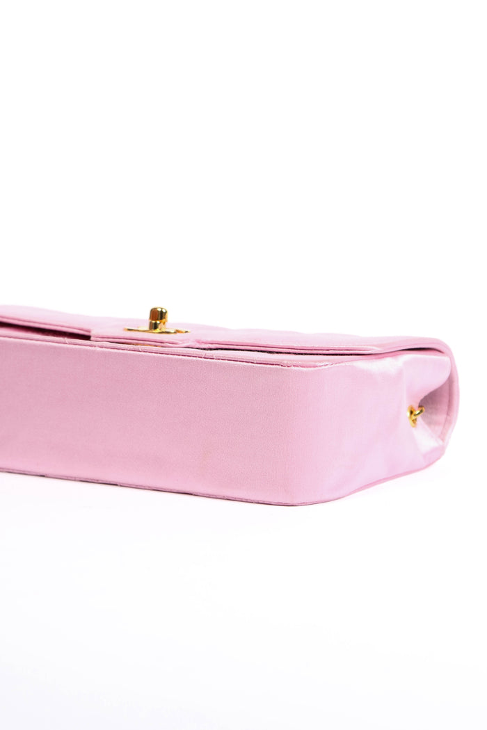 RARE 90s Chanel Baby Pink Silk Mini Single Flap Shoulder Bag