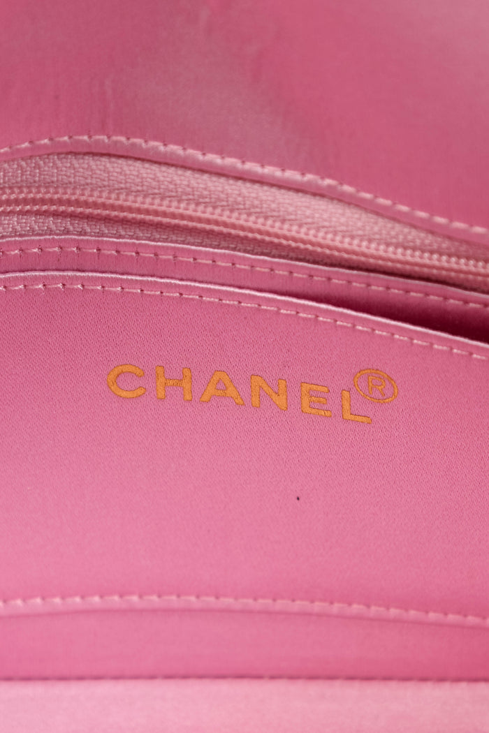 RARE 90s Chanel Baby Pink Silk Mini Single Flap Shoulder Bag